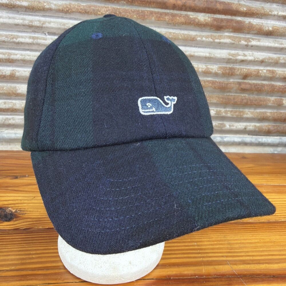 Vineyard Vines 100% Wool Green Plaid Tartan Baseball Hat Adjustable Strapback